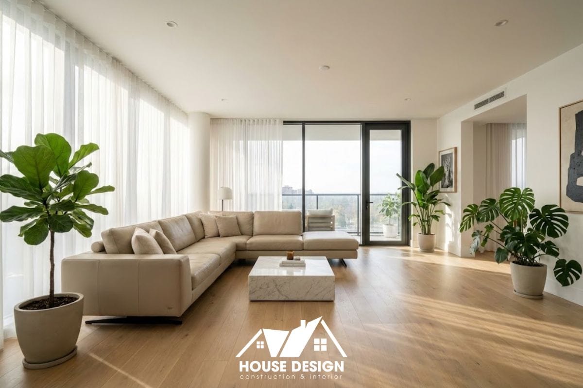 thiết kế nội thất phòng khách căn hộ 100m2 3 phòng ngủ phong cách hiện đại sang trọng