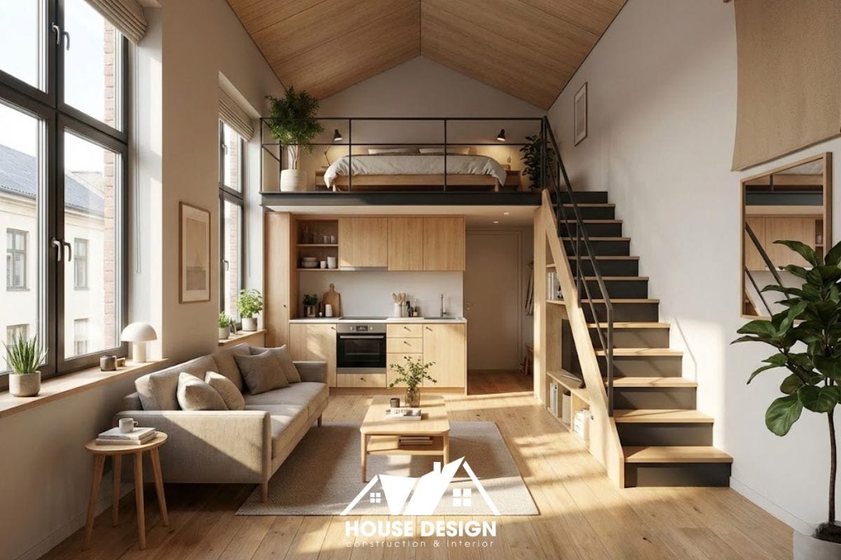 ổng quan thiết kế căn hộ chung cư mini có gác xếp hiện đại, tối ưu diện tích 25m2