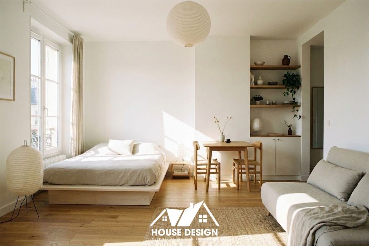 ổng thể không gian thiết kế căn hộ mini 20m2 đẹp hiện đại với nội thất thông minh