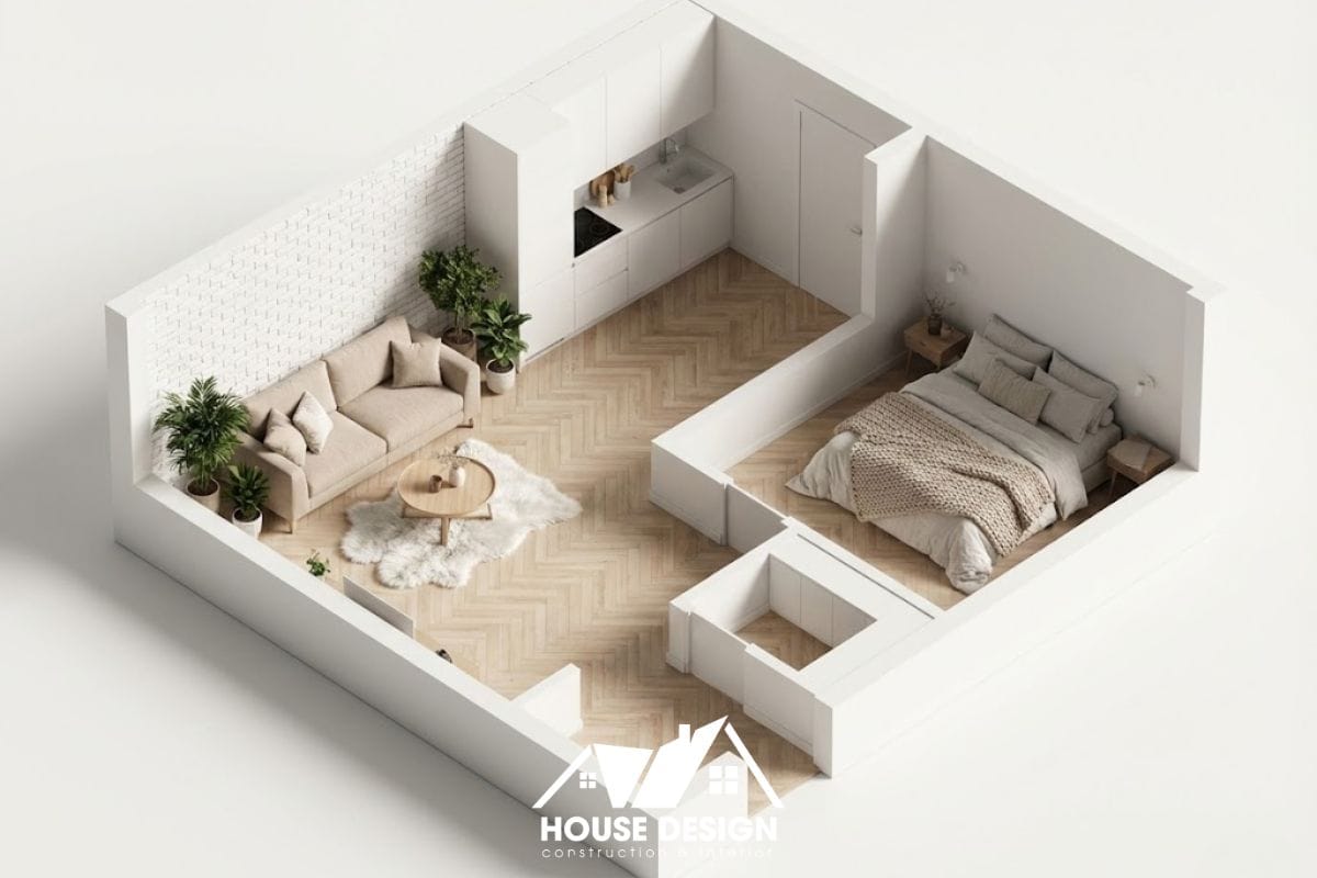 thiết kế 3d nội thất phong cách bắc âu scandinavian sàn gỗ