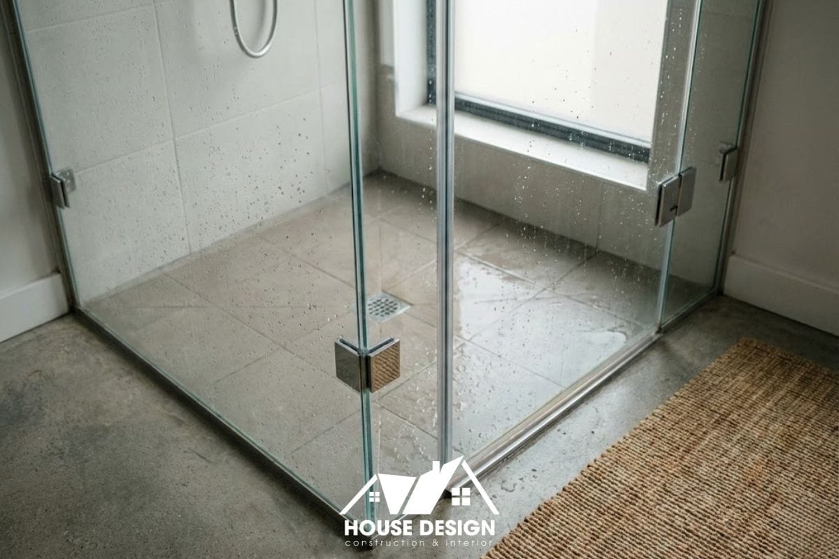 Vách tắm kính cường lực trong suốt giúp phân chia khu vực tắm và khu vực vệ sinh trong căn hộ chung cư.