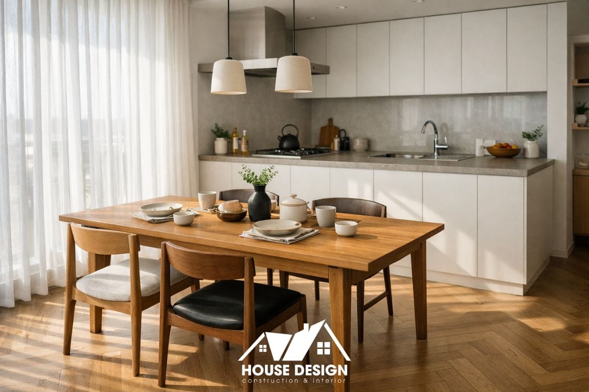 Thiết kế nội thất chung cư phong cách hiện đại với bếp liền phòng ăn kiểu Nhật thoáng đãng