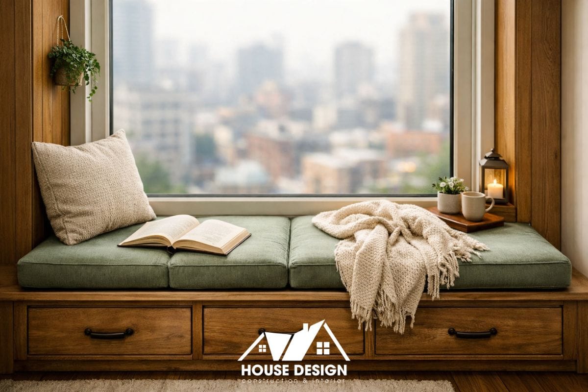 Thiết kế bệ ngồi đọc sách bên cửa sổ trong chung cư phong cách hiện đại