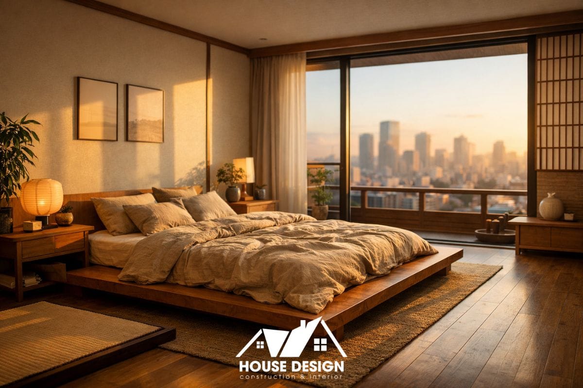 Giường ngủ dáng thấp kiểu Nhật trong thiết kế nội thất chung cư phong cách hiện đại