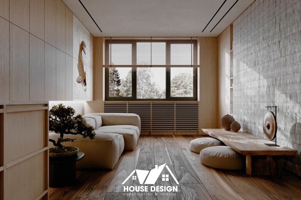 Phòng khách tối giản Nhật Bản chú trọng khoảng trống (Ma) trong thiết kế nội thất chung cư phong cách hiện đại