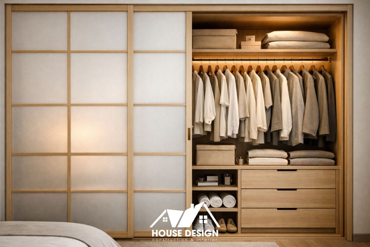 Tủ quần áo cánh lùa tiết kiệm diện tích cho thiết kế nội thất chung cư phong cách hiện đại