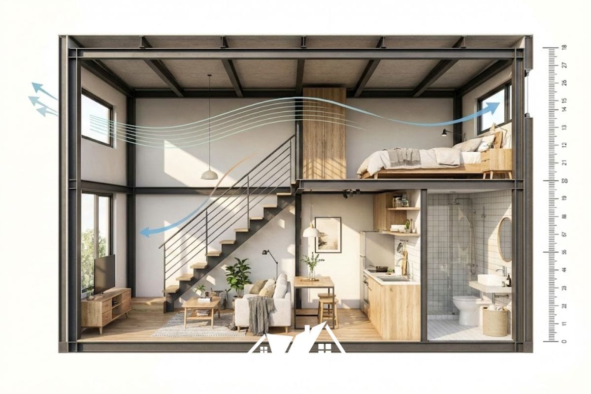 sơ đồ mặt cắt kỹ thuật tiêu chuẩn chiều cao gác xếp trong căn hộ nhỏ