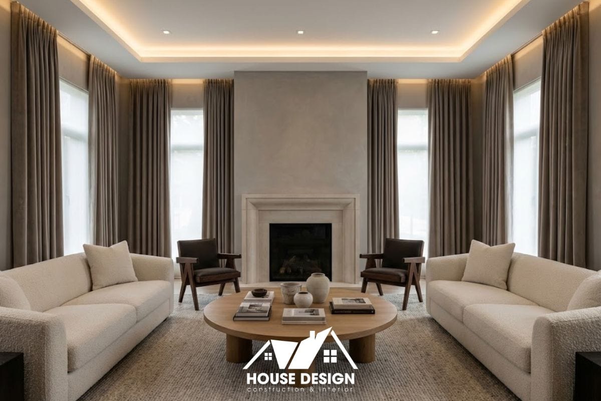 Tổng thể không gian phòng khách chung cư hạng sang phong cách Quiet Luxury