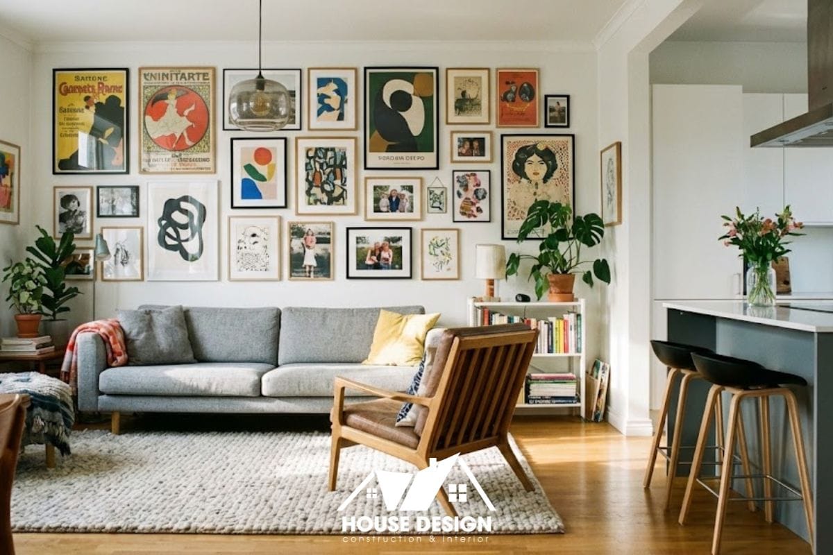 mảng tường trang trí tranh nghệ thuật trong phòng khách bắc âu