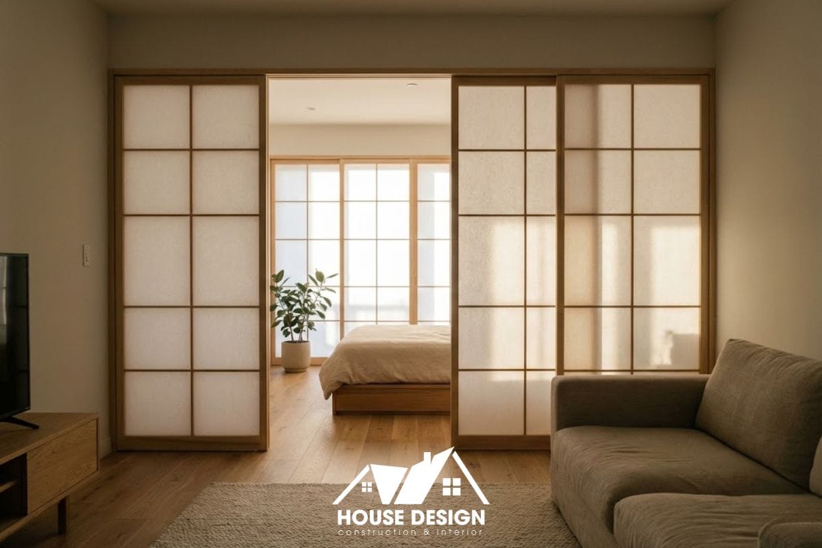 vách ngăn cửa lùa hiện đại phân chia không gian căn hộ tinh tế