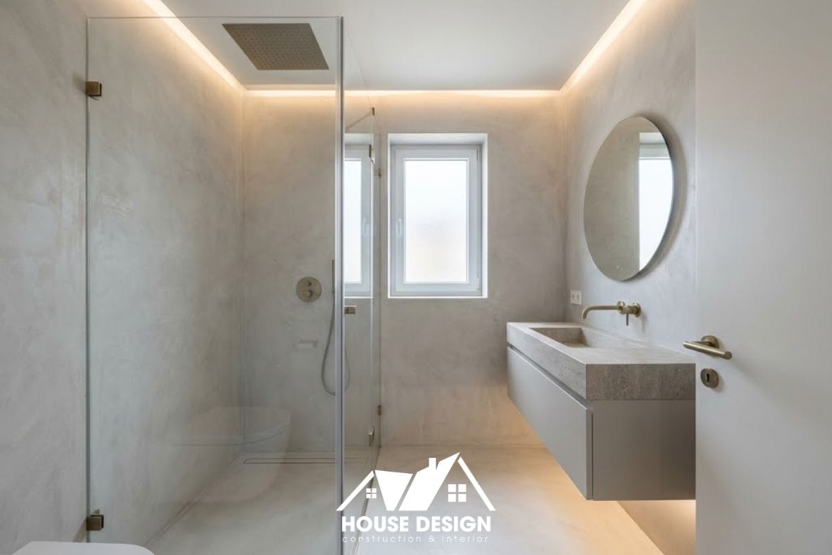 Vách kính tắm đứng không khung giúp không gian phòng tắm chung cư phong cách tối giản luôn khô ráo và rộng rãi.