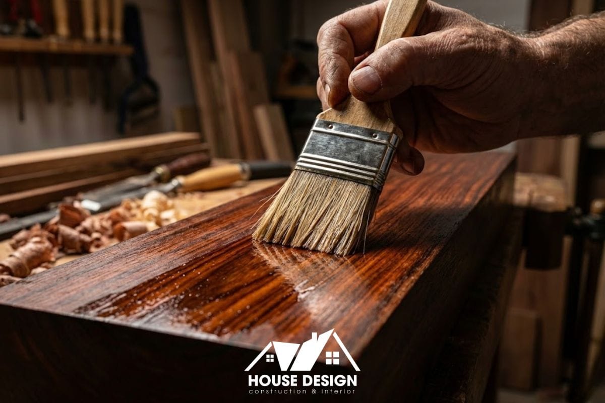 Cận cảnh quá trình quét dầu bảo quản thẩm thấu sâu giúp gỗ chống mối mọt và ẩm mốc.